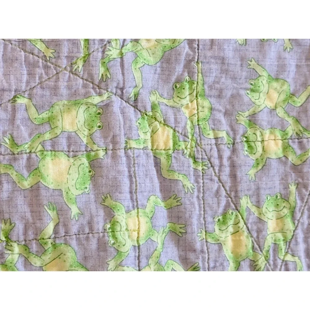Handmade Quilted Baby Blanket Green  Frogs Polka Dot  34x25